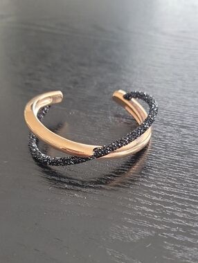 Swaroski Crystaldust Cross Cuff, Black, Rose-gold Tone Plated